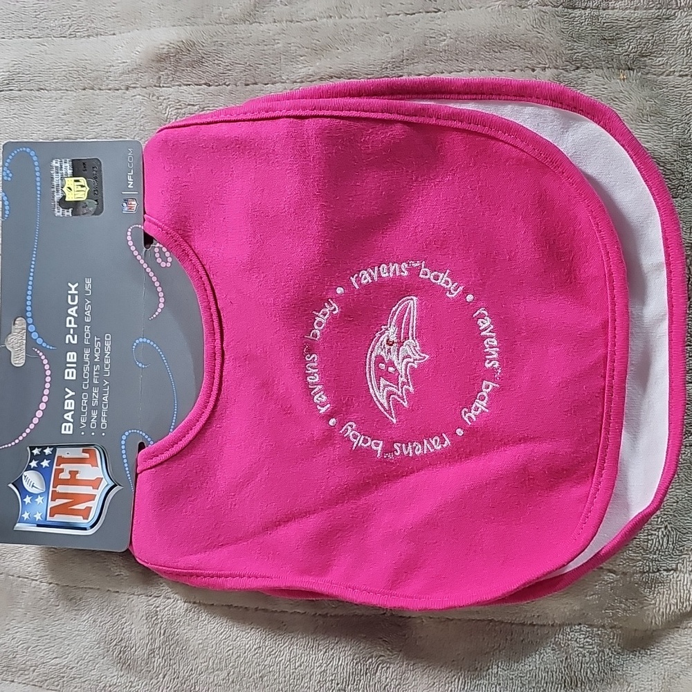 NFL Baby Fanatic Ravens 2 Pack Baby Bibs Pink and White Licensed NEW Y28